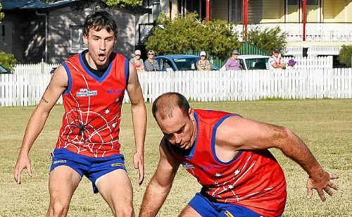 Redbacks player Jason Wright prepares to snatch up the ball in the game against Lockyer Valley at Slade Park the weekend. Redbacks player Jason Wright prepares to snatch up the ball in the game against Lockyer Valley at Slade Park the weekend.